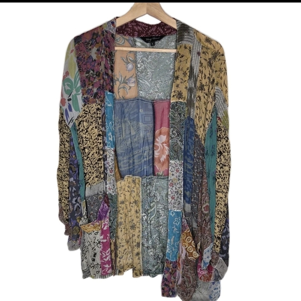 Young Threads Patchwork Multicolor Open Front Car… - image 1